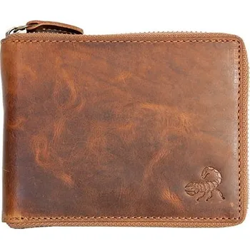 Peněženka Hnědá celokožená peněženka se škorpiónem celozipová