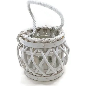 Lucerna Lucerna skleněná s proutím 13cm LAMPION bílá KUTIL Sklad7 7915030.00 (KUTIL Sklad7)