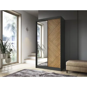 Šatní skříň Eltapmeble Posuvná skříň Marrphy II se zrcadlem – dub karamel / černá, 120 × 220 × 60 cm skladem