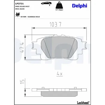 Brzdová destička Sada brzdových destiček, kotoučová brzda DELPHI LP3731