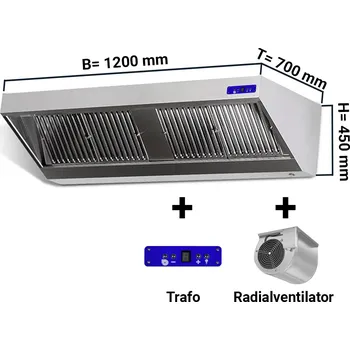 Digestoř G.Gastro Nástěnná digestoř 1,2 m - s motorem, regulátorem, filtrem a svítidlem