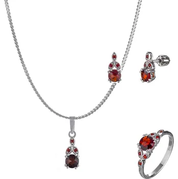 Souprava šperků Stříbrný set šperků 1437 s českým granátem, rhodiovaný Velikost: 62, Zapínání: klapka, Délka řetízku: 55 cm