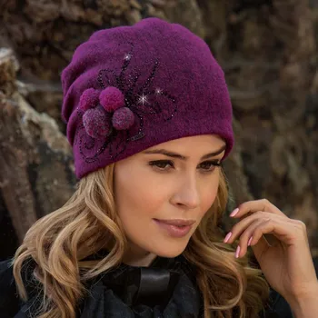 Čepice KRUMLOVANKA Dámská zimní čepice W-0155/549M fialová melange
