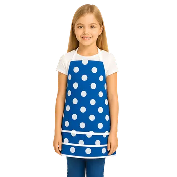Kuchyňská zástěra Stylová dětská kuchyňská zástěra modrá s bílými tečkami