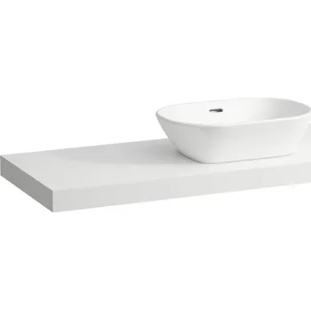Nábytek LAUFEN LANI Umyvadlová deska 1400, s výřezem uprostřed, tloušťka: 65 mm, vč. 3 nástěnných držáků 1370x495, Bílá mat - H4046811122601