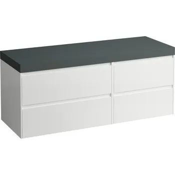 Koupelnový nábytek LAUFEN LANI Modulární sestava 1400, umyvadlová deska 65 mm (.266 šedá traffic), bez výřezu, se 4 zásuvkami: zásuvkový element 800 + zásuvkový element 600 1370x495, Bílá lesklá - H4055801122611