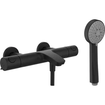 Vodovodní baterie LAUFEN THERM Vanová nástěnná termostatická baterie 150 mm, s flexibilní sprchovou hadicí Simiflex Zero a ruční sprchou Stella 80, 1 funkce, PVD titan černý mat 360x200, no colour - HF506561428600