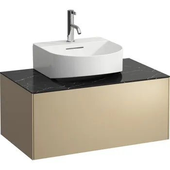 Koupelnový nábytek LAUFEN SONAR Skříňka pod umyvadlo, s 1 zásuvkou, pro umývátka H816341, H816342, s výřezem uprostřed 775x455, Zlato & nero marquina - H4054410341401