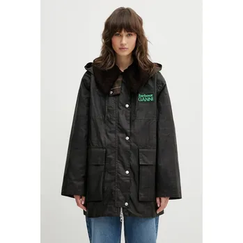 Pánské oblečení Bunda Barbour x Ganni Hooded Tartan Duffle Wax, 38, zelená, 87X