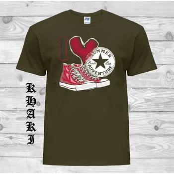 Pánské tričko panske-levne-bavlnene-tricko-potisk-tenisky-sdce-napis Barva: Khaki, velikost: L