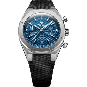 Hodinky Nivada Grenchen F77 Chrono Mecaquartz Blue 38 mm - Canvas Strap + 5 let záruka a dárek ZDARMA