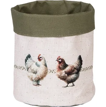 chlebník Béžový košík na pečivo se slepičkami Barnyard Chicken - Ø 15*16 cm