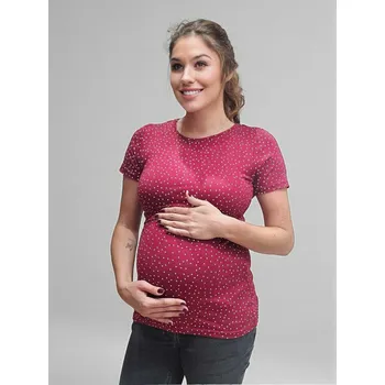 Těhotenské a kojící tričko Mama L’amour 3v1 – bordó s jemnými puntíky Velikost: 2XL