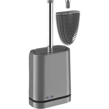 WC štětka BROSS Silikonový toaletní kartáč šedý s nástěnným antibakteriálním držákem