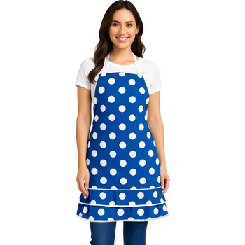 Kuchyňská zástěra Stylová kuchyňská zástěra pro dospělé modrá s bílými tečkami