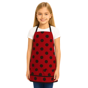 Kuchyňská zástěra Stylová dětská kuchyňská zástěra červená s černými puntíky