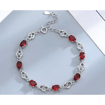 Náramek B-TOP Dámský postříbřený náramek s rubínově červenými kameny a symbolem nekonečna