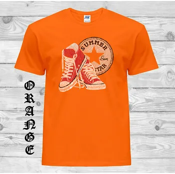 Pánské tričko panske-levne-bavlnene-tricko-potisk-tenisky-srdce Barva: Orange - oranžová, velikost: S