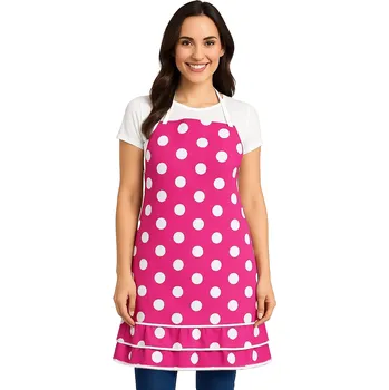 Kuchyňská zástěra Stylová kuchyňská zástěra pro dospělé růžová s bílými tečkami