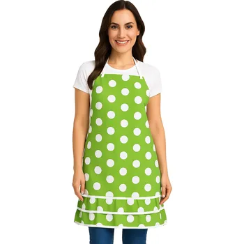 Kuchyňská zástěra Stylová kuchyňská zástěra pro dospělé zelená s bílými tečkami