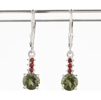 Náušnice My Moldavite Stříbrné náušnice vltavíny a granáty 434G-4