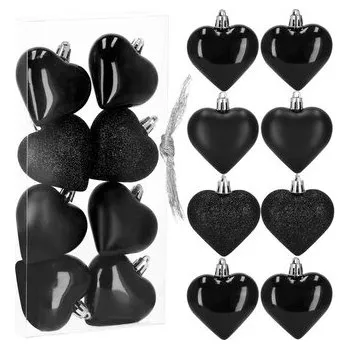 Srdíčka černá sada 8ks, vánoční ozdoby