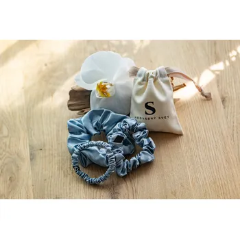 Sada tří hedvábných gumiček do vlasů, WHITE ORCHID Barva hedvábí: mlhavě modrá