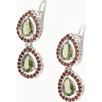 Náušnice My Moldavite Stříbrné náušnice s vltavíny a granáty 049G-1