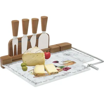 WORLD OF CHEESE Bílé prkénko na sýr s noži 22 x 31,5 cm