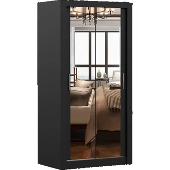 Šatní skříň Šatní skříň se zrcadlem Milan černá, 100 x 200 x 64 cm