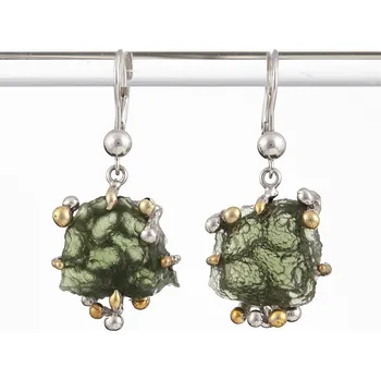 Náušnice My Moldavite Stříbrné náušnice s přírodními vltavíny 1440