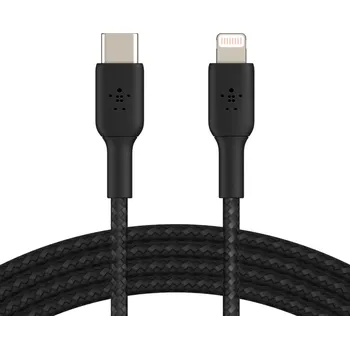 Datový kabel BELKIN kabel oplétaný USB-C - Lightning, 1m, černý CAA004bt1MBK