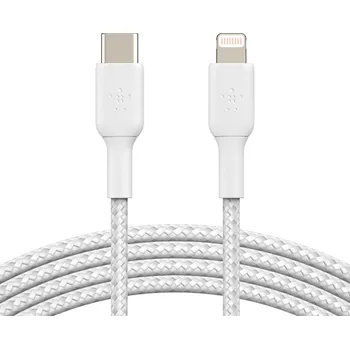 Datový kabel BELKIN kabel oplétaný USB-C - Lightning, 1m, bílý CAA004bt1MWH
