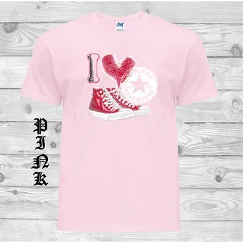 Pánské tričko panske-levne-bavlnene-tricko-potisk-tenisky-sdce-napis Barva: Pink - růžová, velikost: L