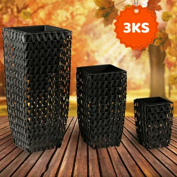 Květináč Trio květináčů Elegance Black, 3ks, umělý ratan