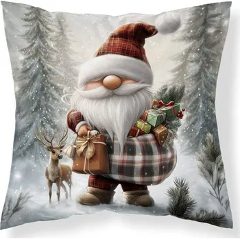 Povlak na dekorativní polštářek DETEXPOL Vánoční povlak na polštářek Trpaslík cesta micro Polyester, 40/40 cm