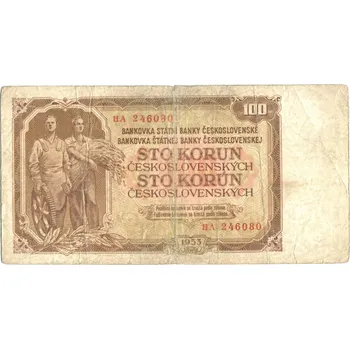 ČESKOSLOVENSKO. 100 korun 1953. Série HA. Hej. 95b1.