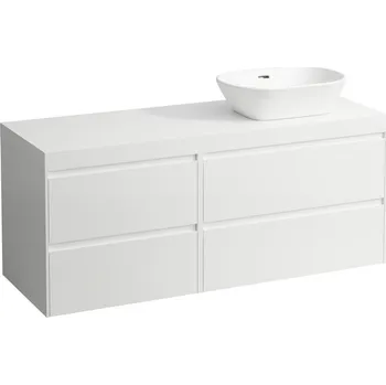 Koupelnový nábytek LAUFEN LANI Modulární sestava 1400, umyvadlová deska 65 mm (.260 bílá mat), s výřezem vpravo, se 4 zásuvkami: zásuvkový element 800 pravý + zásuvkový element 600 levý 1370x495, Special colour - H4045831129901
