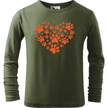 Dětská móda DOBRÝ TRIKO Dětské bavlněné triko Psí tlapky srdce Velikost: 134/8 let, Barva: Khaki