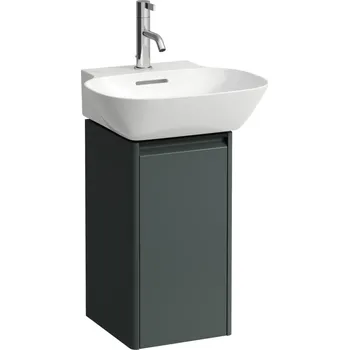 Koupelnový nábytek LAUFEN BASE Skříňka pod umyvadlo, 1 dvířka, závěsy vlevo, 1 vnitřní polička, pro umývátko H815301, s držákem z tmavého hliníku 275x295, Šedá traffic - H4030131102661