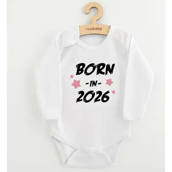 Kojenecký body Dětské body s potiskem New Baby BORN IN 2026 pink Bílá 56 (0-3m)