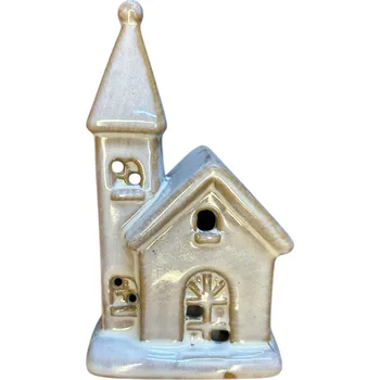 Vánoční dekorace Vánoční svítící LED dekorace - Domeček s věží (15x6 cm)