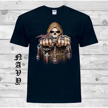 Pánské tričko panske-levne-bavlnene-horor-tricko-potisk-smrt-osud Barva: Navy - tmavě modrá, velikost: L