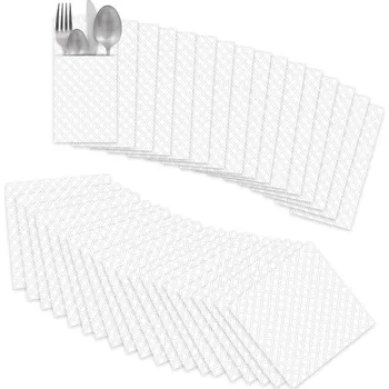 Papírový ubrousek Dekorační papírové ubrousky s kapsami na příbory PAW DECOR COLLECTION WHITE 36 ks.