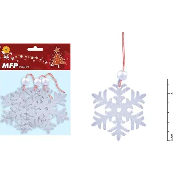 Vánoční dekorace Vločka dřevěný stříbrný set 5,5x6,5cm/3ks WD-15320