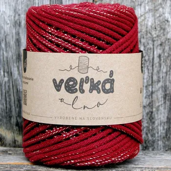 Příze VEĽKÁvlna VEL'KÁvlna bavlněná šňůra na háčkování 3mm Bordó se zlatou nitkou