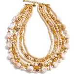 B-TOP Dámský vícevrstvý náhrdelník v béžových tónech se zlatým nerezovým zapínáním