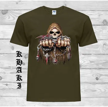 Pánské tričko panske-levne-bavlnene-horor-tricko-potisk-smrt-osud Barva: Khaki, velikost: XL