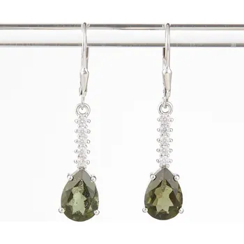 Náušnice My Moldavite Stříbrné náušnice s vltavínem a zirkony 412Z-4