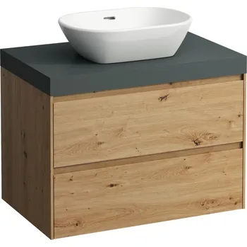 Koupelnový nábytek LAUFEN LANI Modulární sestava 800, umyvadlová deska 65 mm (.266 šedá traffic), s výřezem uprostřed, se 2 zásuvkami 785x495, Divoký dub - H4055511122671